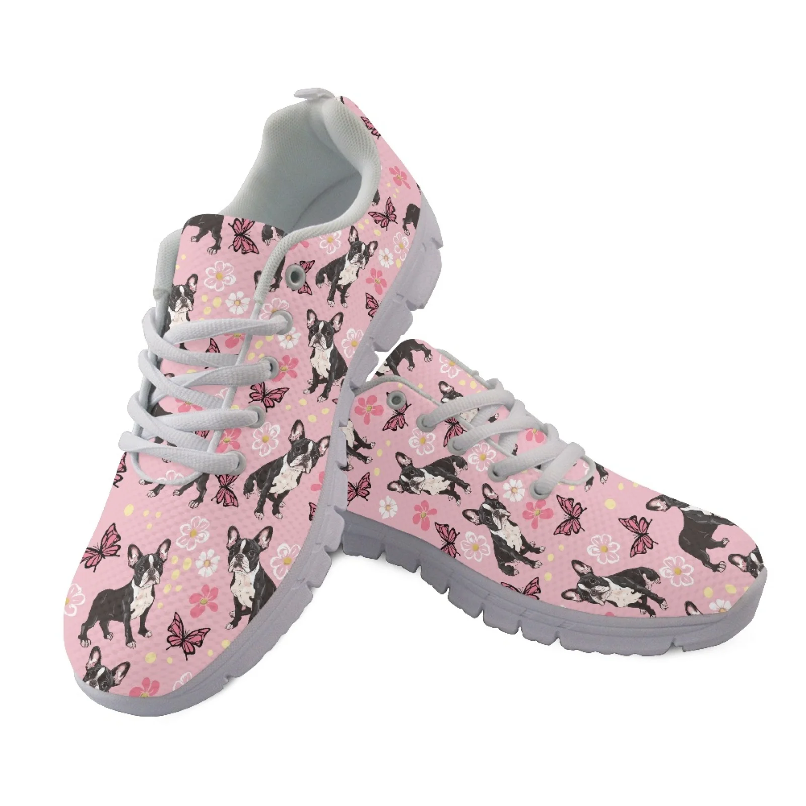 Coloranimal French Bulldog Lace Up Sports Tennis Shoes for Women Mesh & EVA Sole Men's Tennis Shoe for Gym