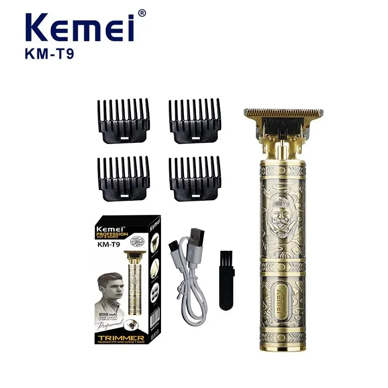 Kemei Electric Hair Clipper Cordless Trimmer Rechargeable T Shape Blade with Guide Combs Oil Head Carving Haircut KM-T9