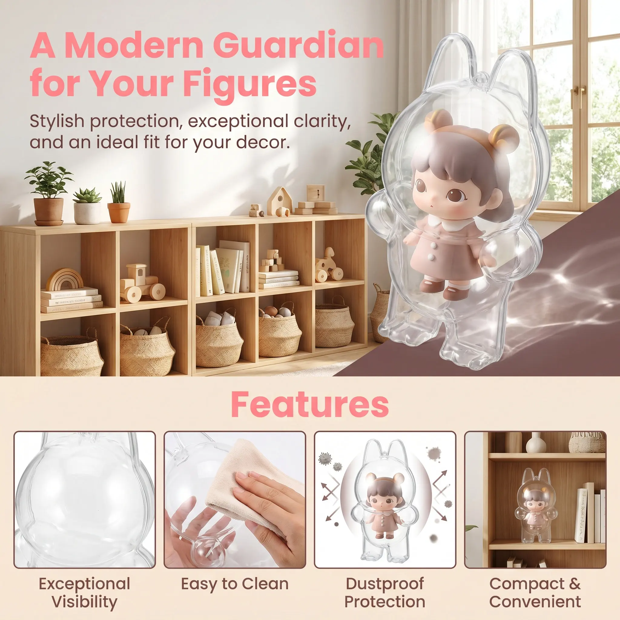 Acrylic Clear Display Case Protective Cover Transparent Storage Box for Collectibles Home Decor Display Shelves Desk Tabletops