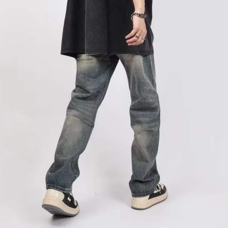 American Street Vintage Washed Straight Jeans Men and Women Fashion Hip-hop Skateboard Versatile Trousers Casual Baggy Jeans Men