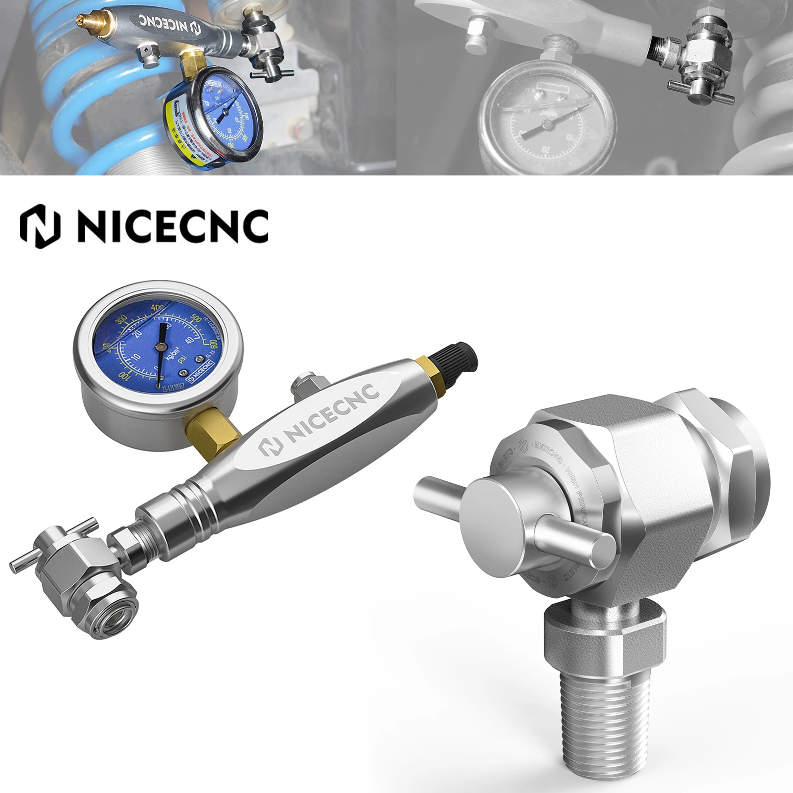 Herramienta de llenado de nitrógeno macho NPT de 1/8 ", Kit regulador de nitrógeno para válvula Schrader, amortiguador UTV, moto de nieve, Yamaha YZF Raptor