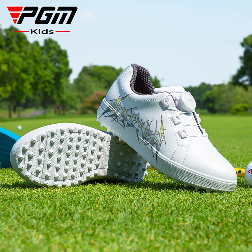 PGM Breathable Golf Sneakers for Children, Waterproof Golf Shoes for Boys and Girls, Anti-Slip Trainer, Rotating Knobs Shoes