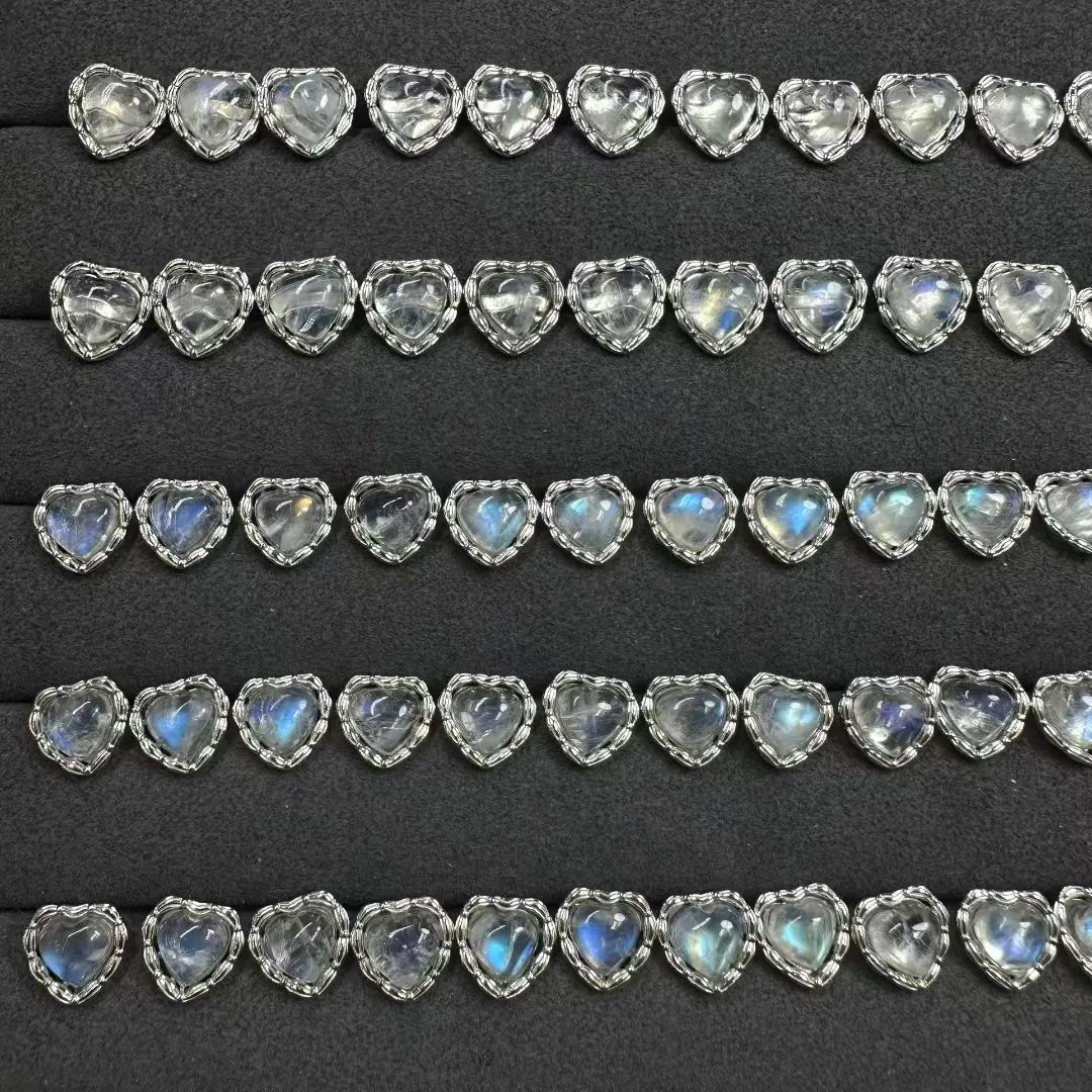 

1 Pair Fengbaowu Natural Blue Moonstone Heart Earring 925 Sterling Silver Reiki Healing Stone Fashion Jewelry Gift For Women
