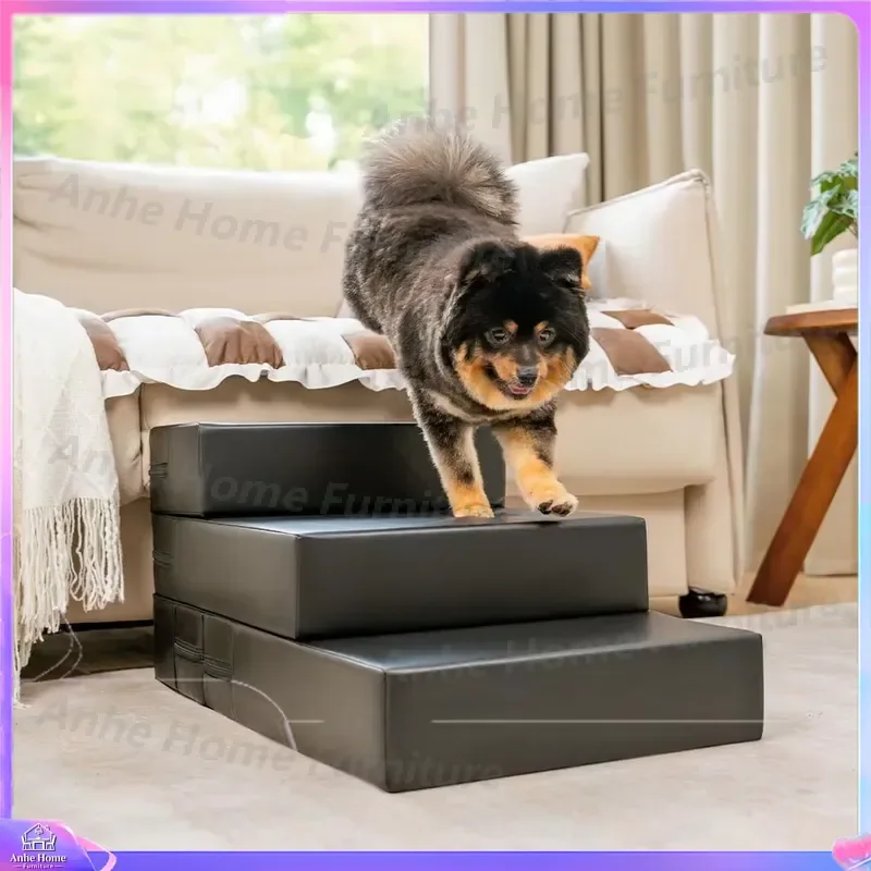 Foldable Pet Stairs for Dogs Cats Waterproof PU Leather Modular Foam Steps Multi Layer Ramp for High Bed Sofa Small Puppy