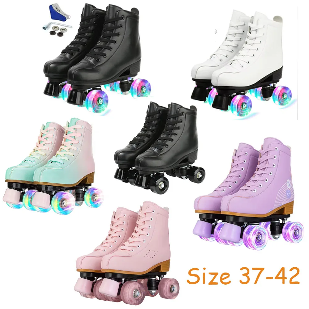 

PU Leather Roller Skates Skating Shoes Inline 4 Wheels Quad Sneakers Outdoor Skate Sport Beginner Men Women Roller Skate Shoes