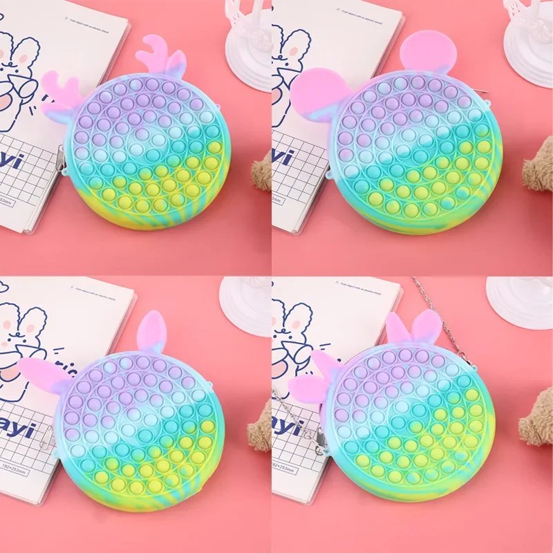 Children's Decompression Toy Bag Bubble Pinch Joy Hands-on Brainstorming Rainbow Macaron Color Change Chain Crossbody Bag