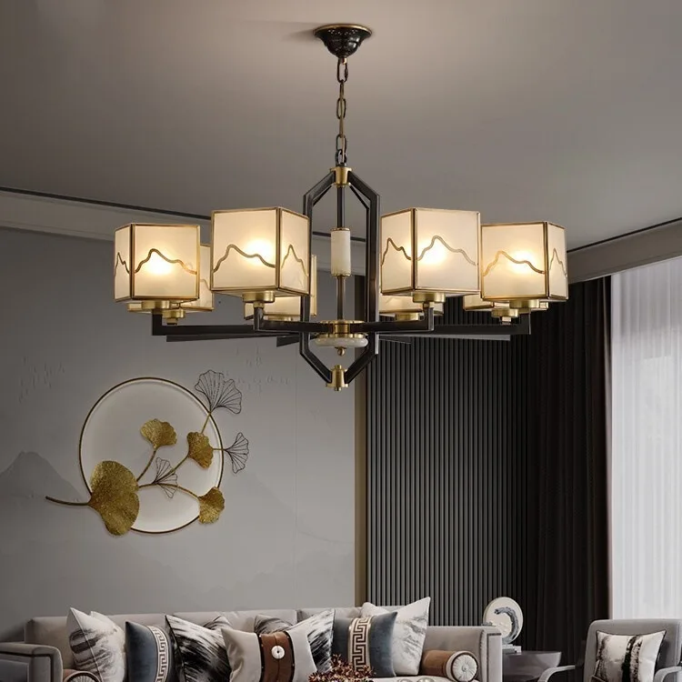 

New Chinese all-copper chandelier living room lamp modern Chinese style atmosphere villa dining room tea room retro
