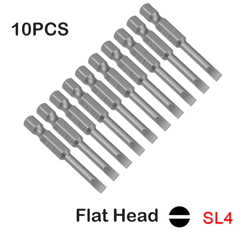 uxcell 10Pcs 1/4 Inch Hex Shank SL4 Bit 4mm Slotted Tip Magnetic Flat Head Screwdriver Bits Hand Tool 2inch Length S2 Power Tool