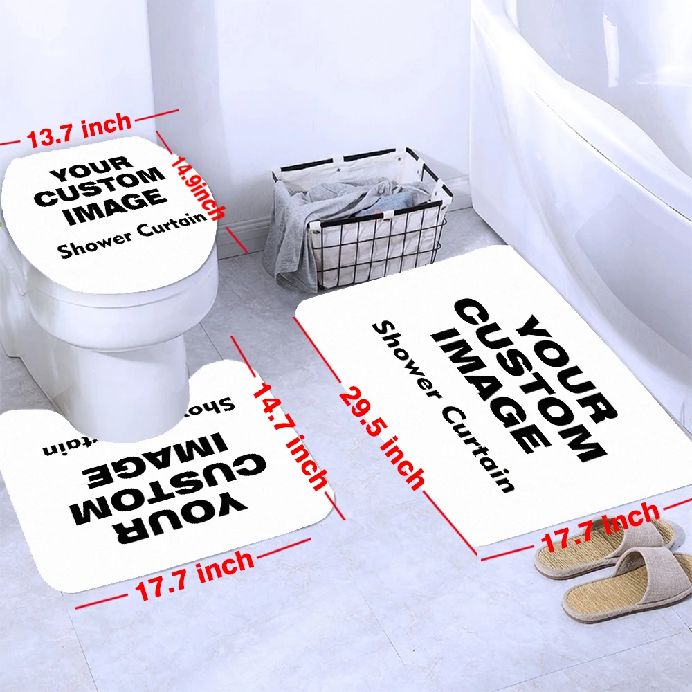 Custom Shower Curtain Bathroom Waterproof Curtains Customized Personalise Photo Polyester Bath Curtain Set Decor Toilet Lid Mat view 3