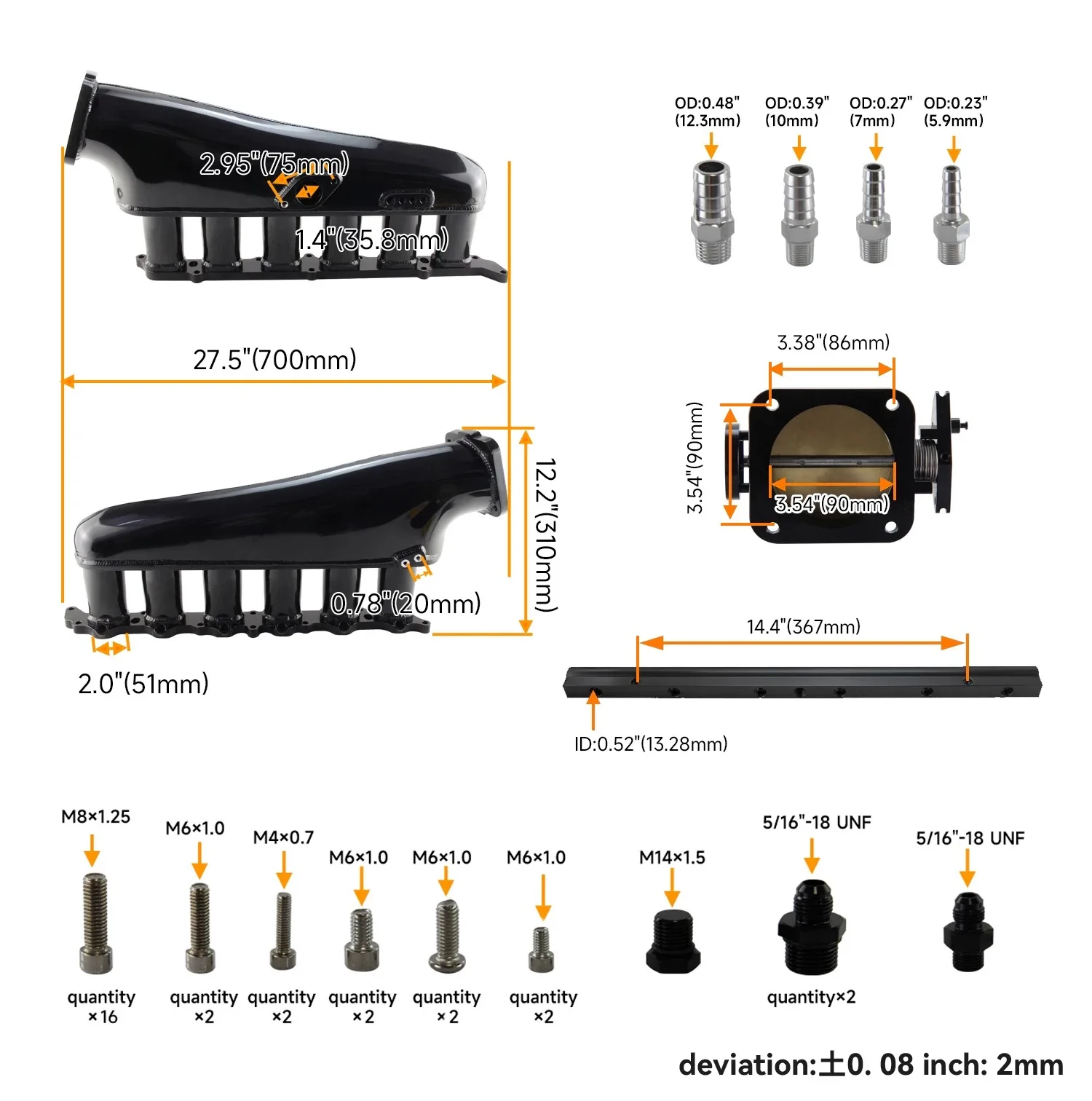 

Hot Sale KYOSTAR 2JZ-GE Billet Intake Manifold With 6 Injectors RAW DBC 90MM Condition New