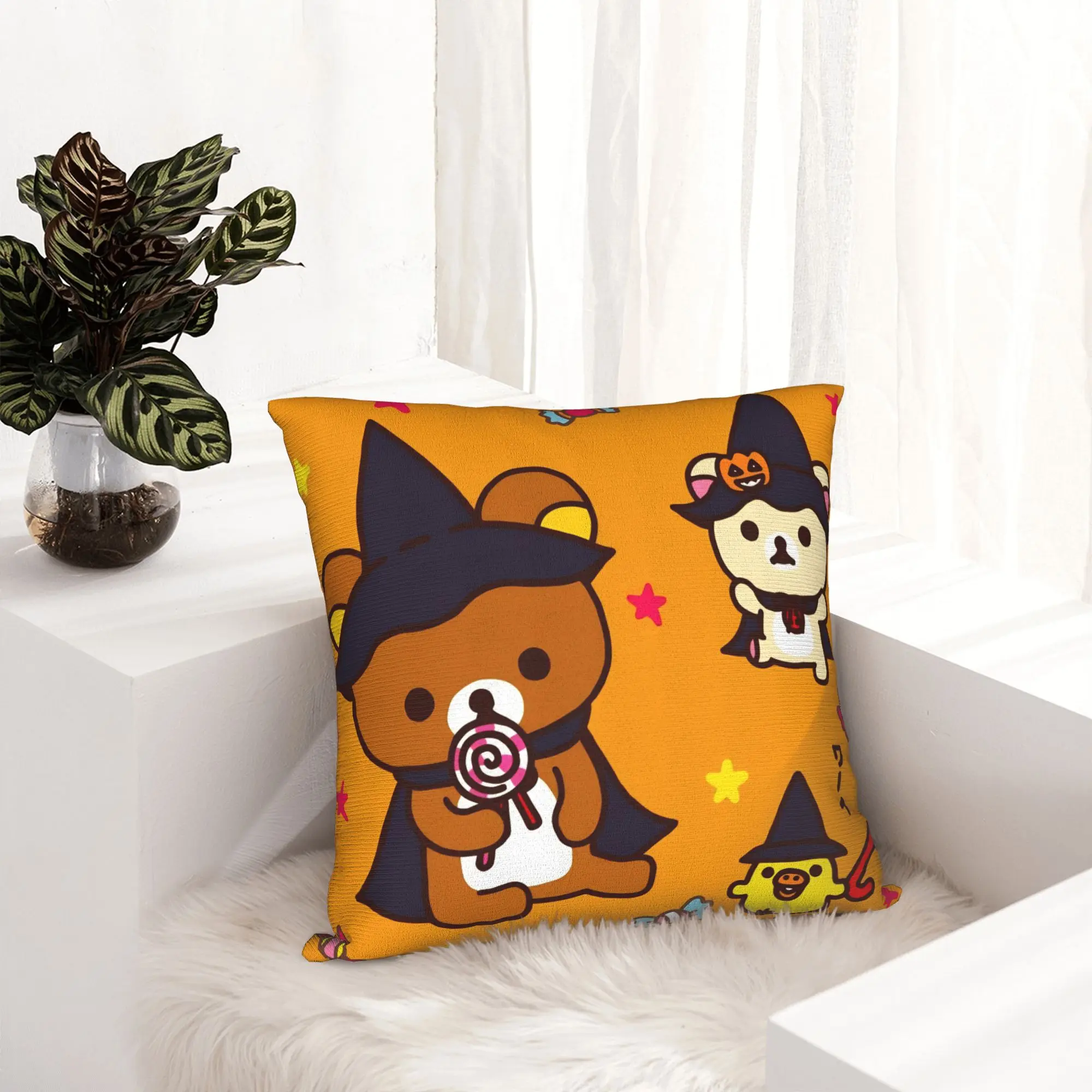 Rilakkumas Halloween Witch Costume Candy Pillowcase Printing Cushion Cover Gift  Throw Pillow Case Cover Home Zipper 45*45cm