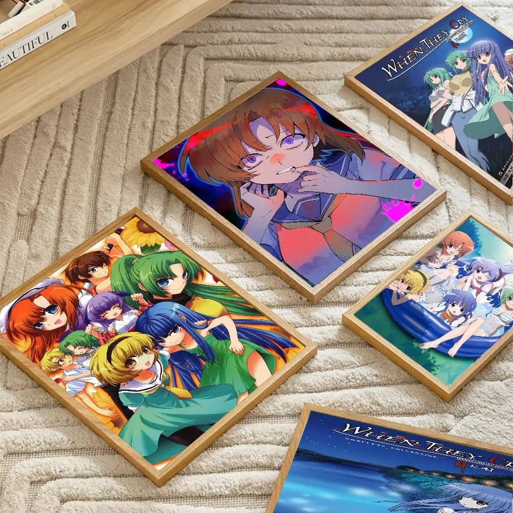 Anime-Poster „When They Cry“, selbstklebende Wanddekoration, wasserfest, für Zuhause, Wohnzimmer, Schlafzimmer, Bar, ästhetische Dekoration
