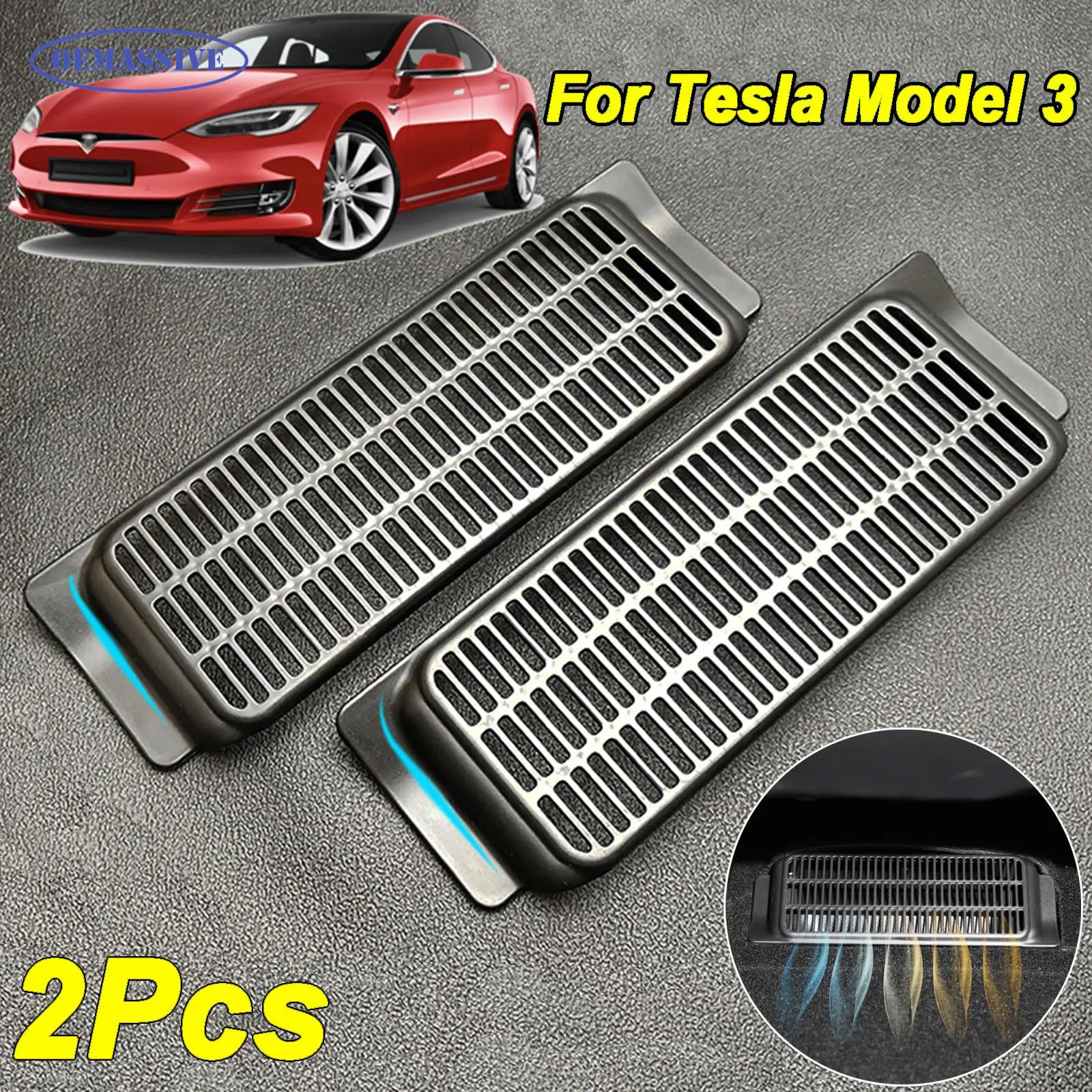 OEMASSIVE 2Pcs For Tesla Model 3 2017 - 2021 Under Seat Car Air Flow Vent Outlet Dust Cap Air Conditioning Grille 2018 2019 2020