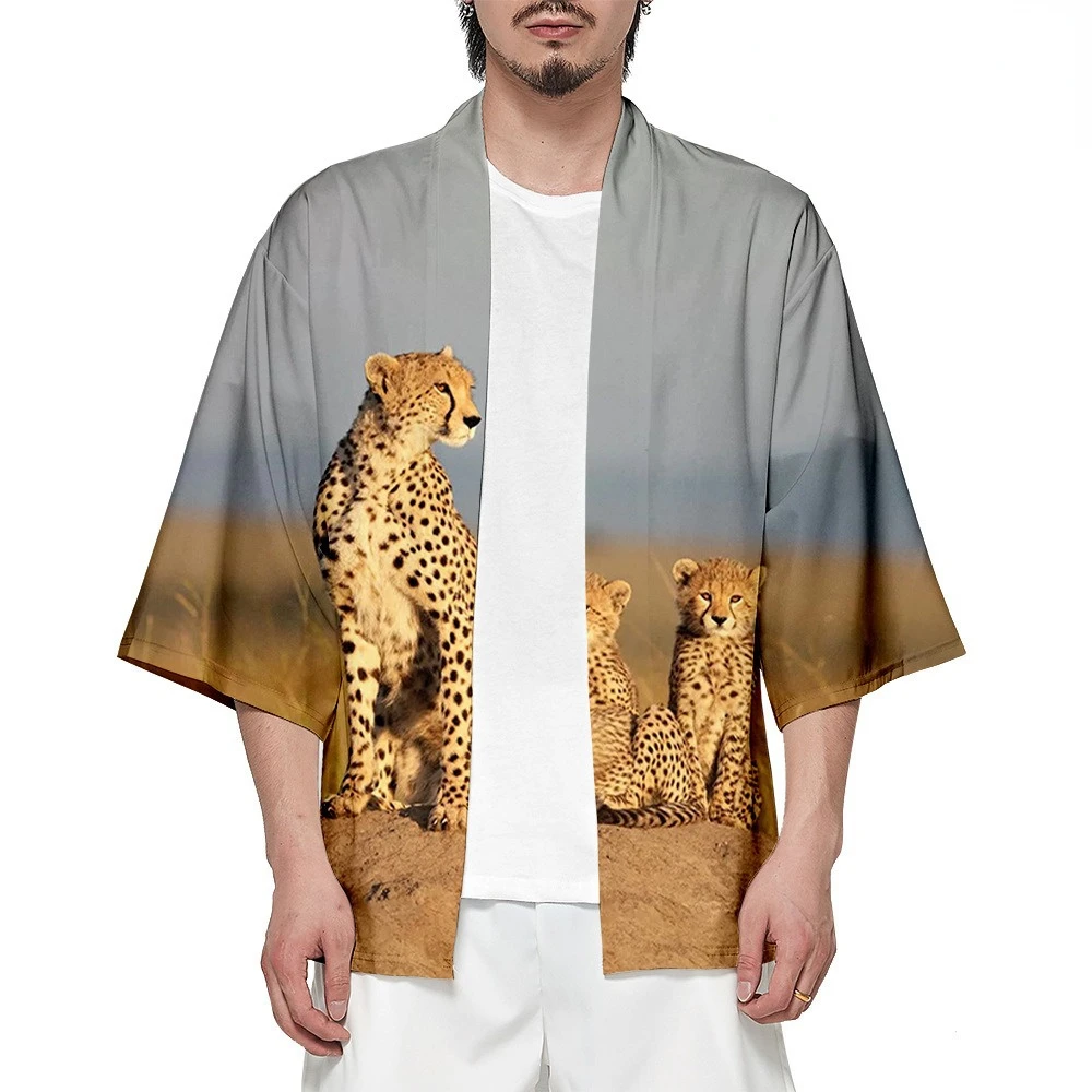 Summer Retro Leopard Kimono Men Fashion Women Traditional Hawaiian Shirt Beach Tops Loose Yukata Stylish Bathrobes Kimonos