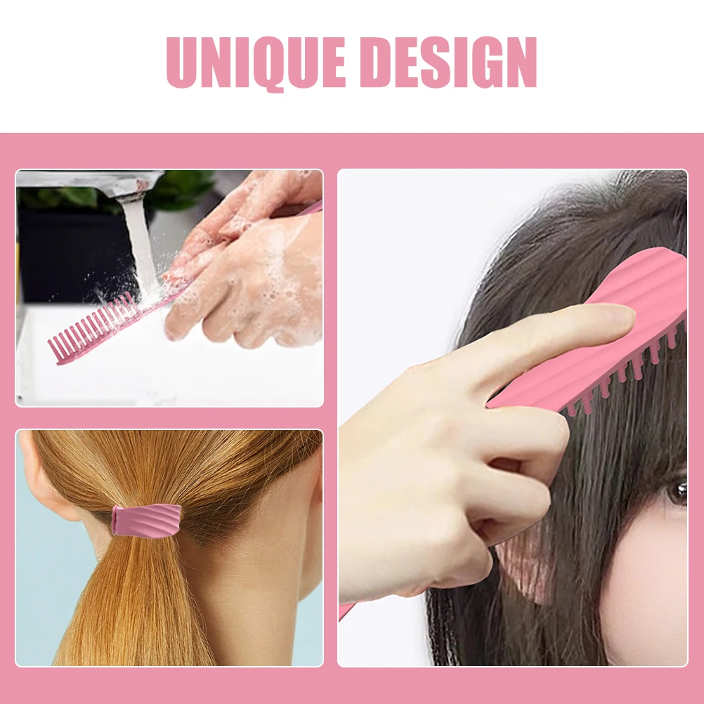 

Pink Comb Women Men Stylist Combs Wide Tooth Barber Supplies Curly Hair Silicone Comb Portable Storage Cute Color Styling