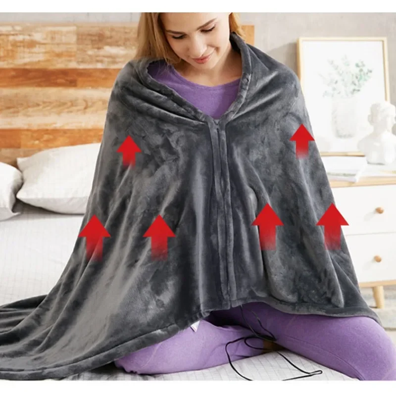 

USB Electric Heating Blanket Heated Warm Shawl 3 Gear Adjust Flannel Throw Blanket Winter Heats Up Quickly Heated Cape Pad