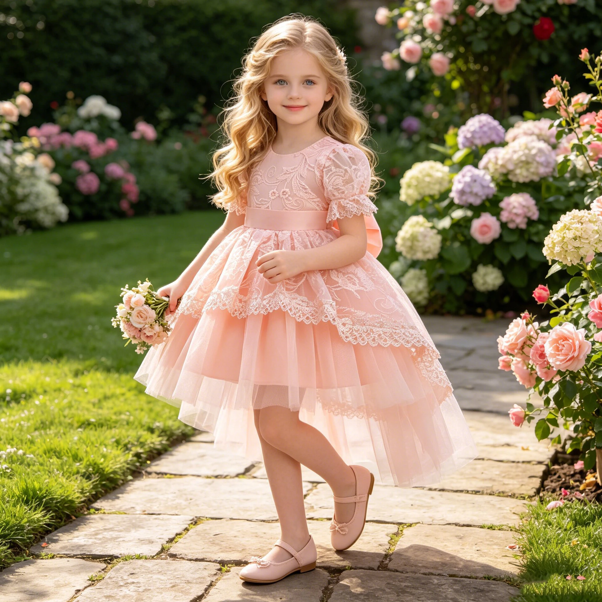 Sommerliches Blumenmädchenkleid für Brautjungfern, Elegantes Geburtstags-, Hochzeits-, Abschlussball- und Prinzessinnenkleid, Mädchen-Festkleid für Taufe und Abendveranstaltungen