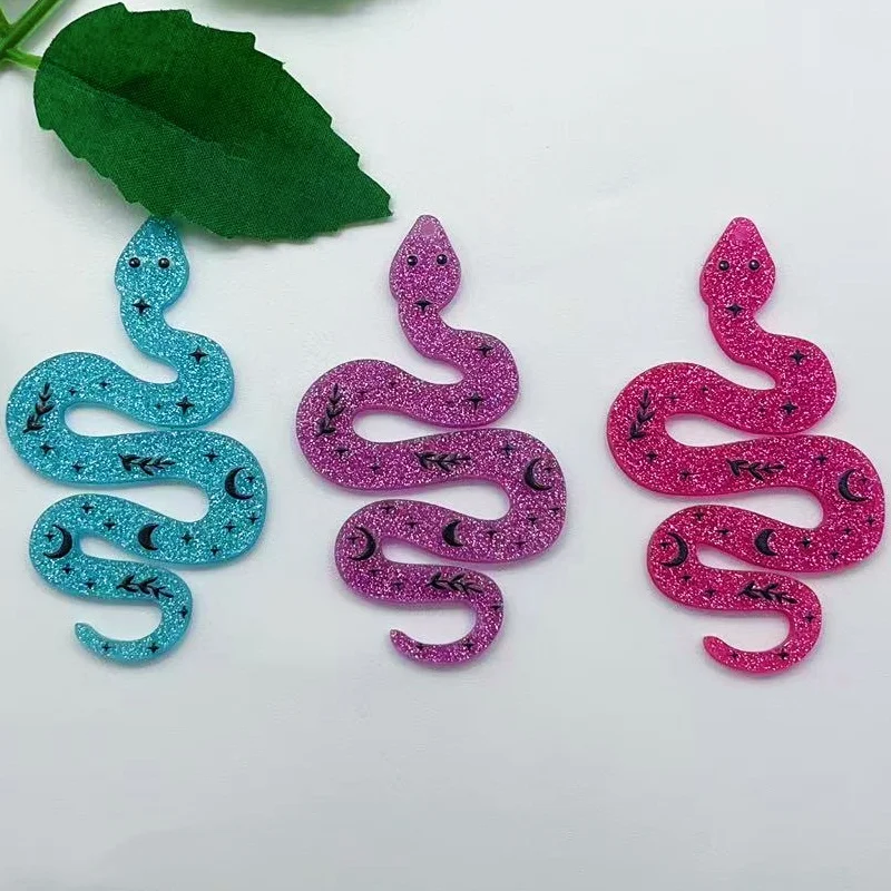 

10pcs Glitter Snake Acrylic Charms for DIY Earring Dangle Moon Heart Snake Pedants Fit Jewelry Making Wholesale