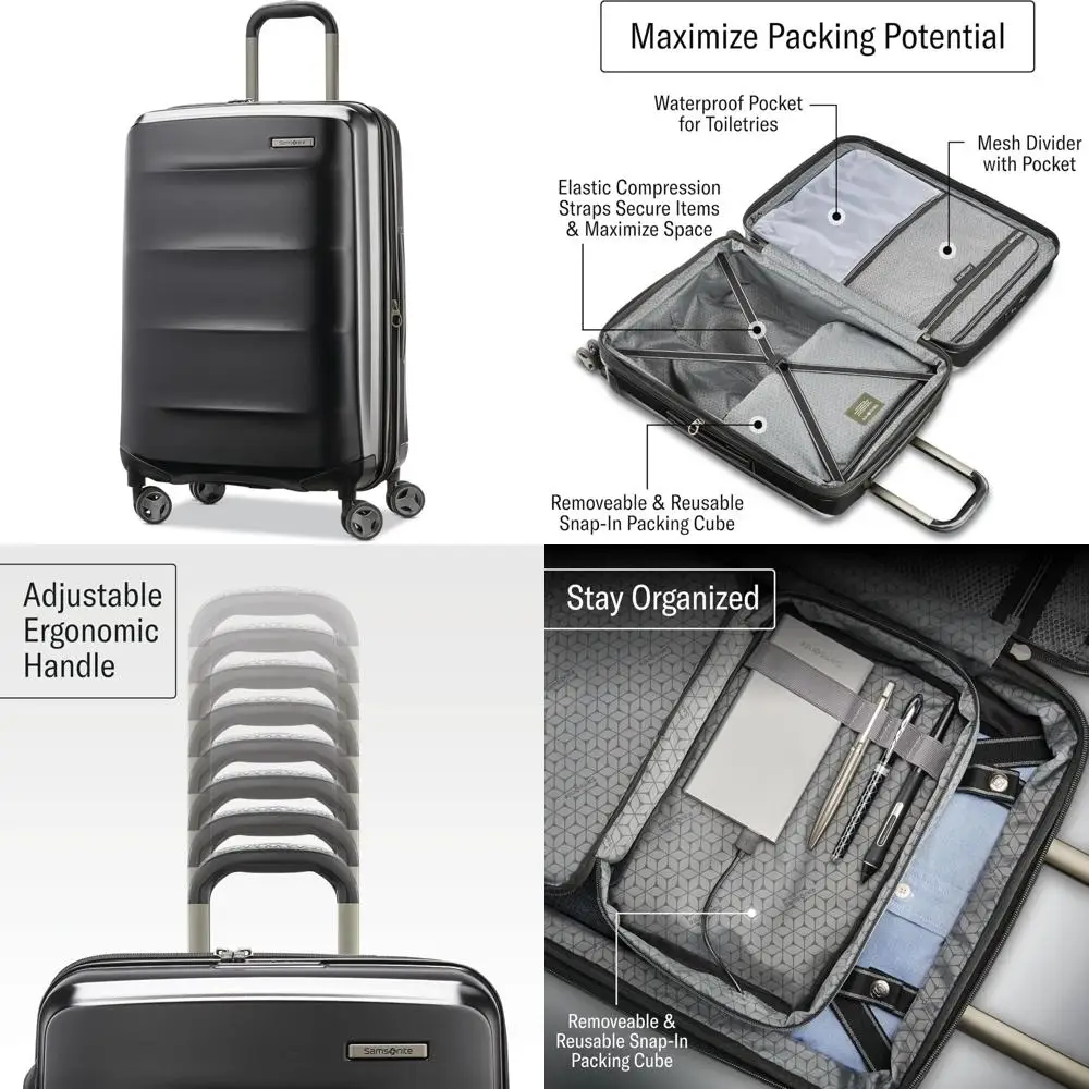 Bagagem média leve de 24 polegadas com casca dura durável, resistente ao impacto, 360 °   Rodas giratórias, tecnologia Aero Trac para Smoot