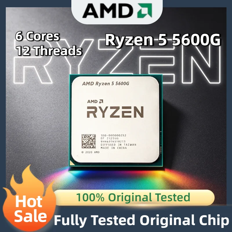 Procesador AMD Ryzen 5 5600G R5 5600G, 6 Núcleos, 12 Subprocesos, 4.4GHz, Desbloqueado, para Escritorio, Socket AM4, para Juegos, APU, en Bandeja, Sin Ventilador, Pro