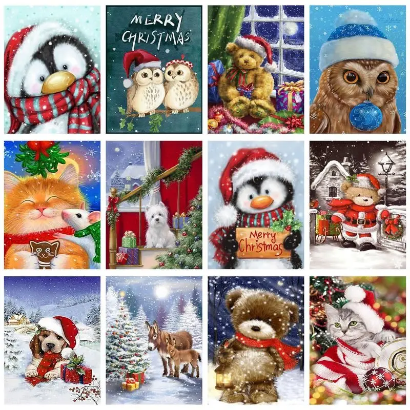 

CHENISTORY 5D DIY Diamond Embroidery Christmas New Arrival Diamond Painting Animal Full Square Round Drill Mosaic Wall Art
