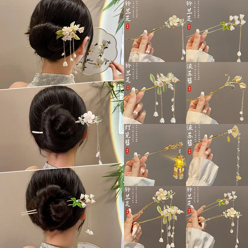 

Elegant Chinese Style Magnolia Flower Hair Pins&Clips Tassel Hair Clips for Girls Alloy Jewelry Girl Hair Accessories for Women