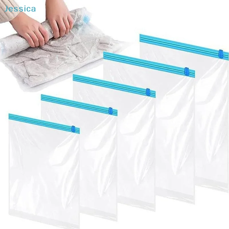 〔S〕No Pump Roll Vacuum Storage Bags, Reusable Transparent Space Saving Bags for Clothing Quilt Closet Storage