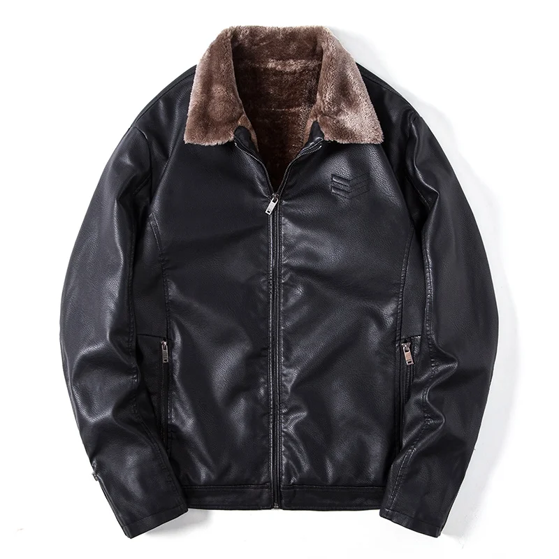 

2022 Men Autumn Thick Warm Fleece Leather Jacket Coat Men Winter Outwear Bomber Motor Biker PU Leather Jacket fleece clothing