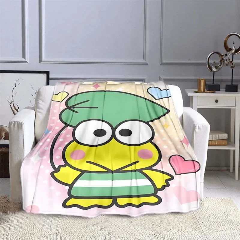 6 Sizes Sanrio Keroppi Pattern Blanket Warm Soft Fluffy Kids and Adult Sofa Bed Throw Blanket Outdoor Travel Camping Blanket