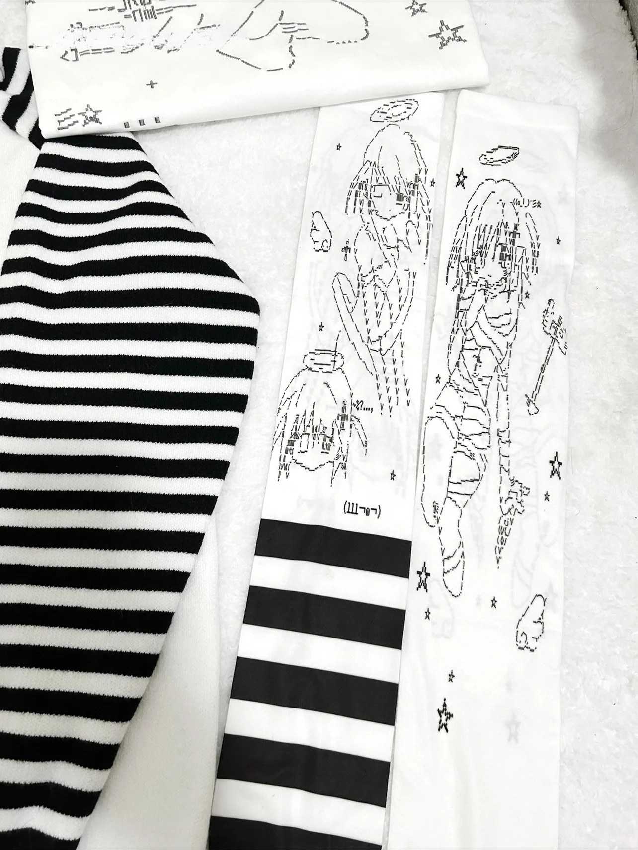 Kawaii Socks Harajuku Sweet Girl Anime Print Thigh High Stockings Y2K Striped Stitching Velvet All-Match Cute Knee High Socks