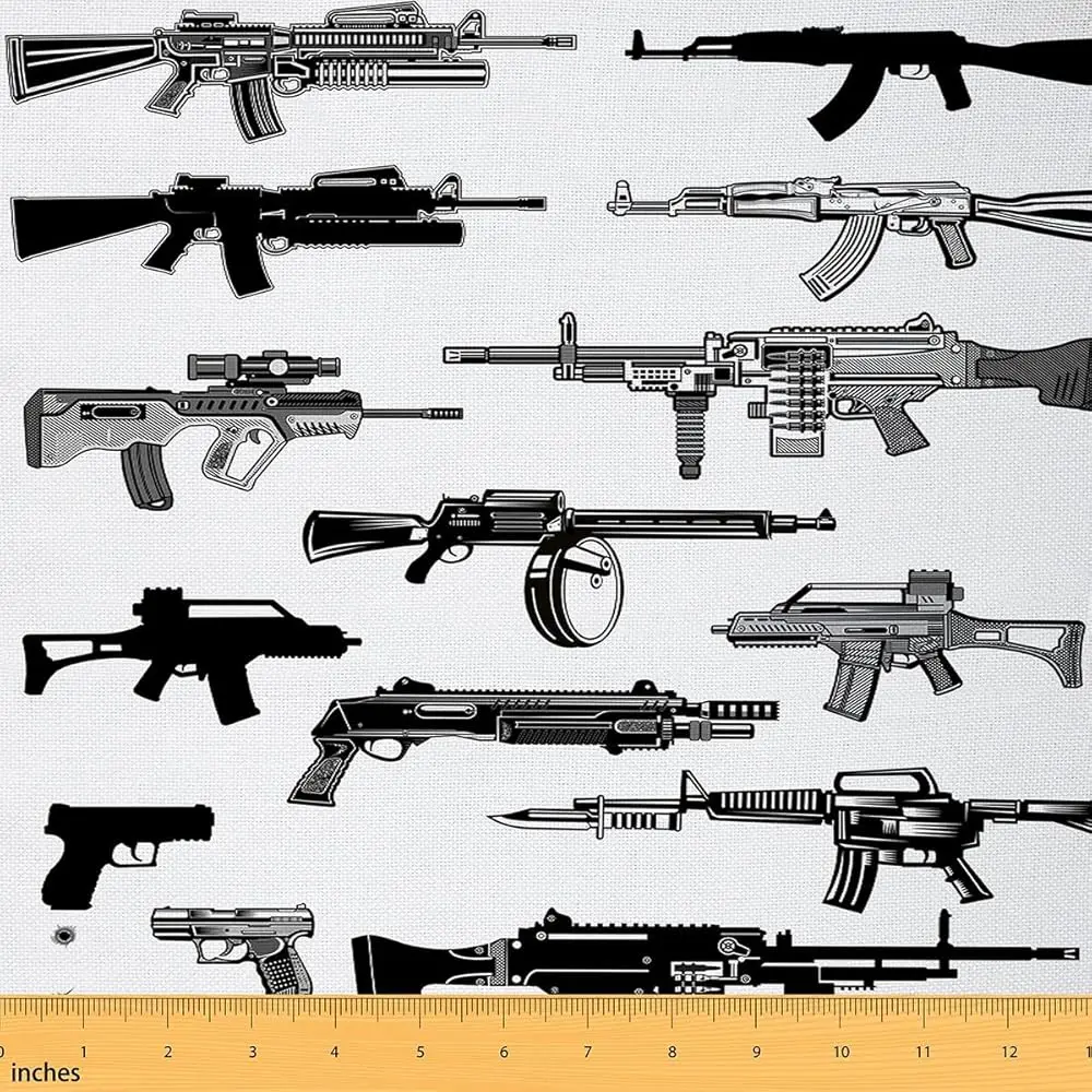 

Gun Fabric By The Yard, Sniper Rifle Upholstery Fabric For Chairs Sofa Couch, Guns Outdoor Fabric Waterproof, 1 Yard, Bla