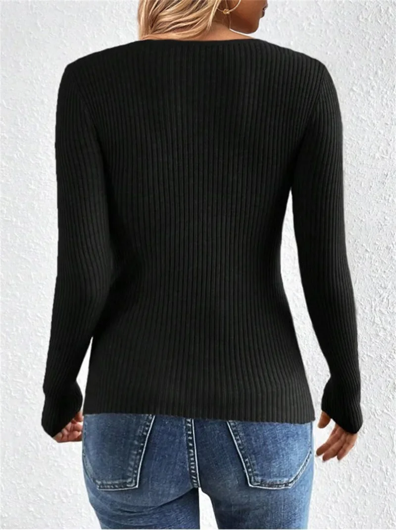 Frauen Neue Sexy V-ausschnitt Einfarbig Langarm Gestrickte Pullover Gestrickte Bodenbildung Shirt für Frauen Pullover Top