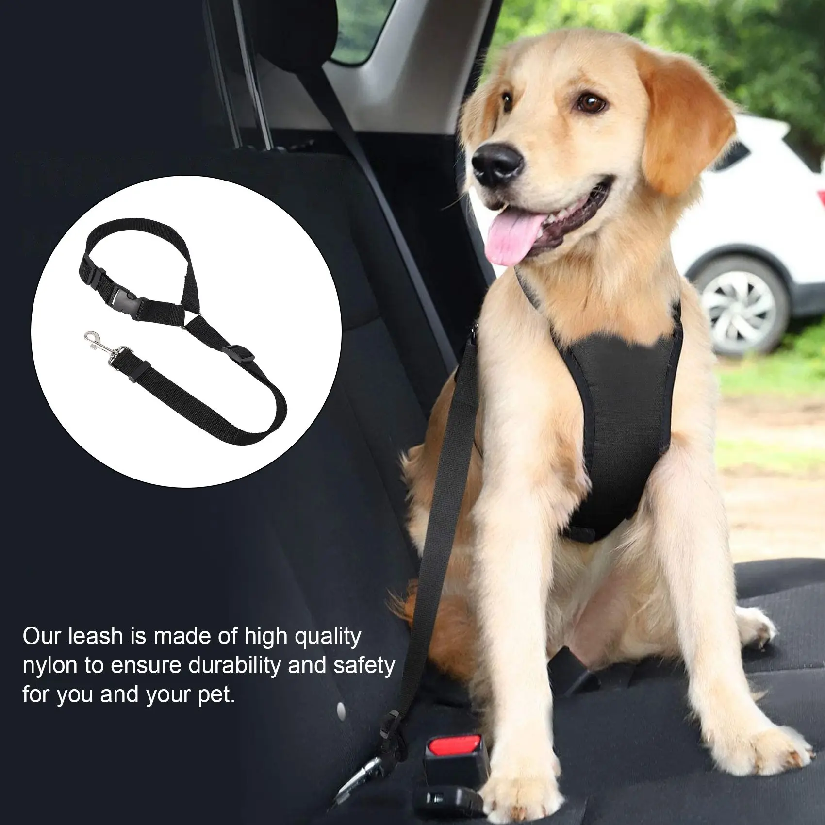 HIM-Dog Cat Pet Safety قابل للتعديل مقعد السيارة حزام لربط الحيوانات الأليفة المقود السفر كليب حزام الرصاص