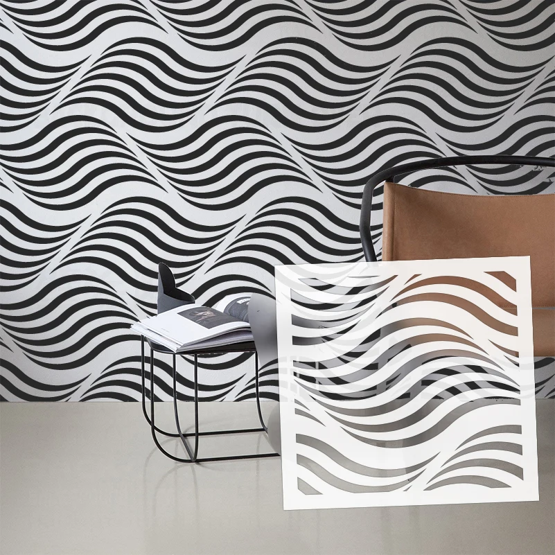 30cm - 70cm Wall Stencil For Painting Decor Plaster Template Furniture Makers Putty Decors To Paint Wave Geometric S019