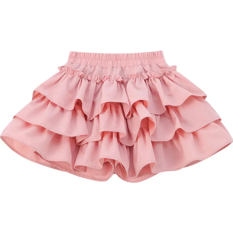 3-13 Years Toddler Kids Layered Skirts for Girls Solid Cake Skirt with Shorts Children Summer Clothing 4 5 6 7 8 9 10 11 12