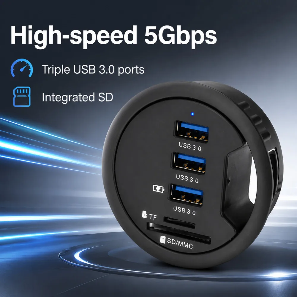 New USB 3.0 HUB Adapter Charging Mount Desk 3/4-Port USB 3.0 Hub with External Stereo Sound Adapter Combo SD Card Reader