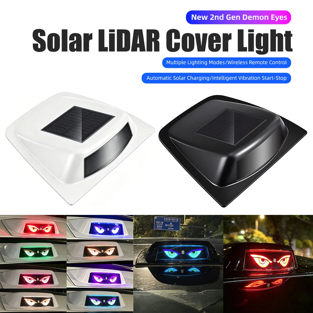 Solar Powered Car Roof Top Warning Light RGB Strobe Flashing Light With Demon Eye Pattern Display Remote Control LED Signal Lamp