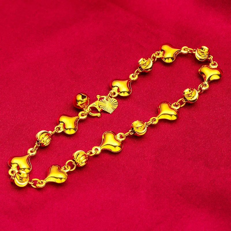 

Traditional Matte Watermelon Bracelet | Hand-chiseled patterns, aged gold, heart clasp, rustic charm for feminine styles