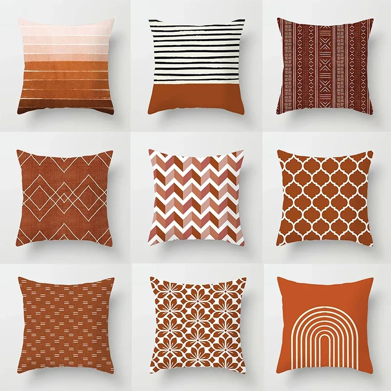 Brown Series Modern Simple INS Pillowcase Square Sofa Pillow Cover Striped Lattice Cushion  45*45cm