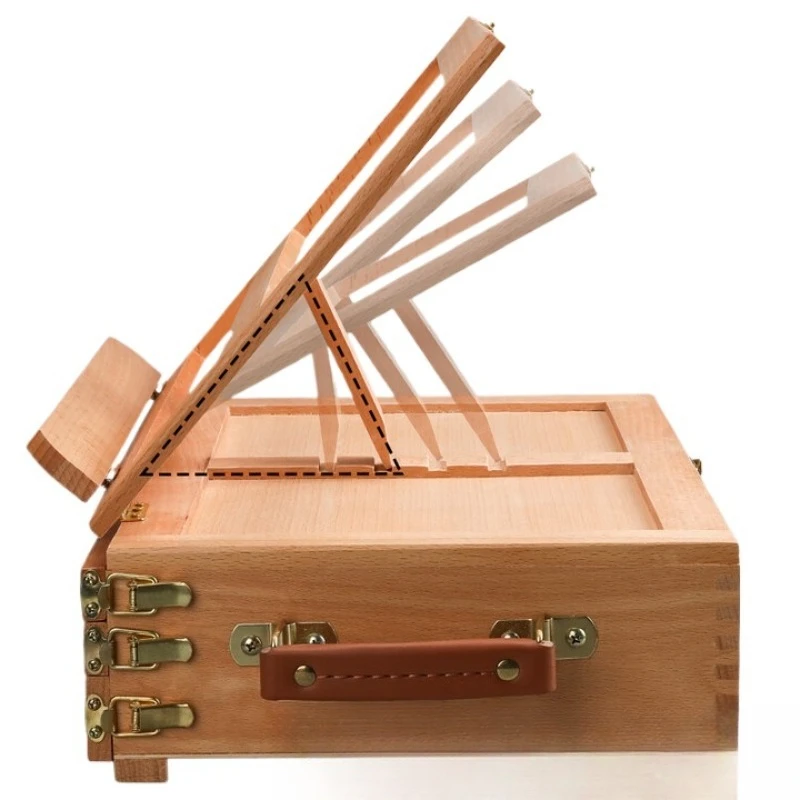 

Beech three-layer painting box with drawer storage bracket