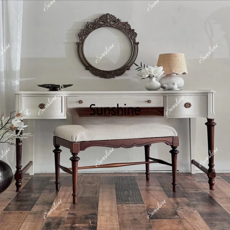 

French retro solid wood old, bedroom dressing table, carved furniture combination