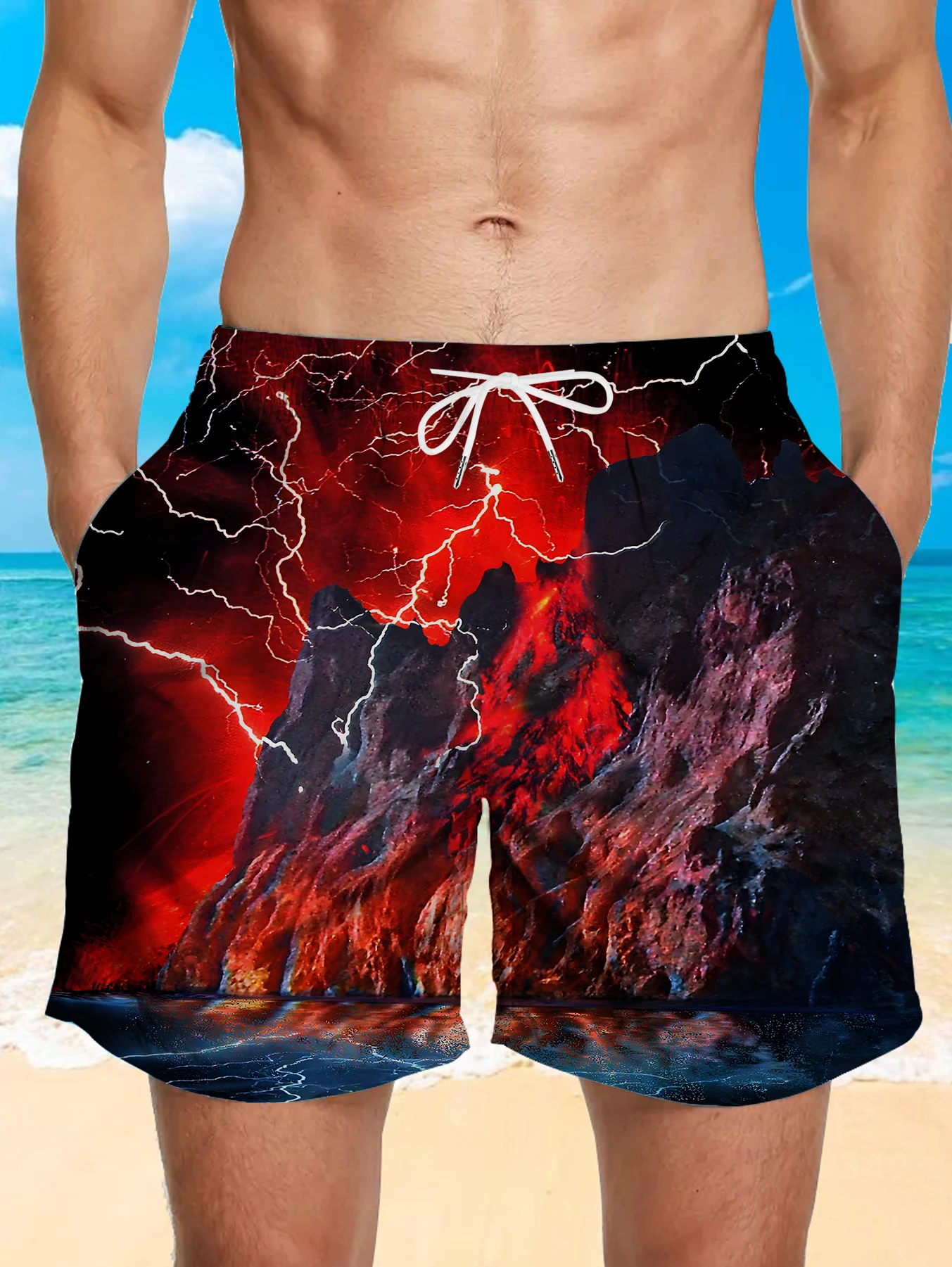 

Streetwear Full Print Digital Shorts Male Elastic Waist Quick Dry Polyester Trunks