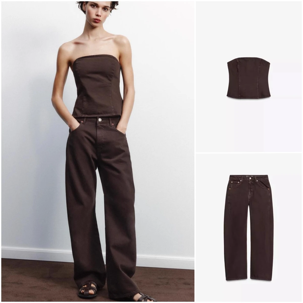 

Хлопковый джинсовый топ с колючками и широким поясом, длинные брюки, весна 2025, модный комплект, женская одежда