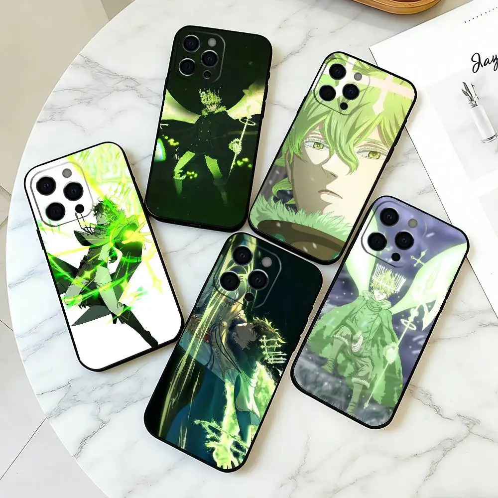 B-Black Clover Y-Yuno Grinberryall Phone Case For iPhone 17,16,15,14,13,12,11 Plus,Pro Max,XS,Soft Silicone Black Cover