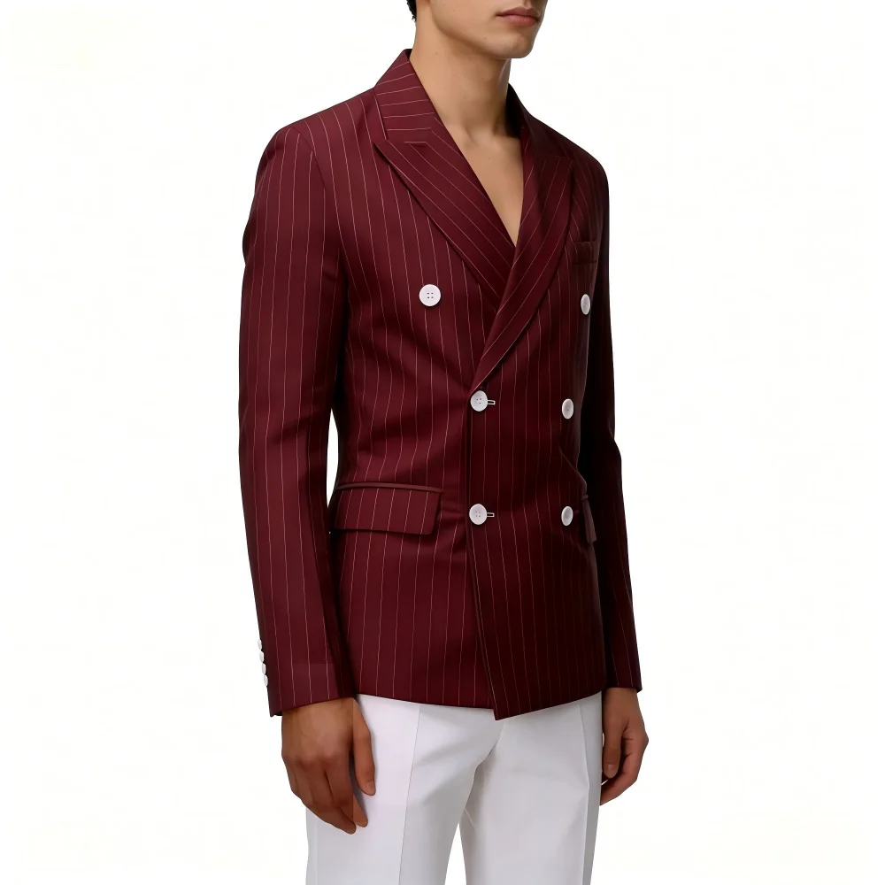 

Men's Formal Blue Striped Tuxedo Blazer Wedding Suit Jacket Slim Fit Business Smoking Fashion Casual Outerwear for Groom