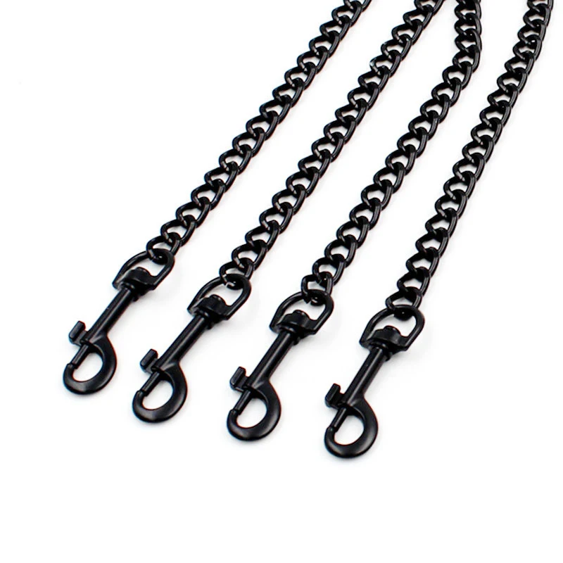 Leather Handle Chain Dog Durable Metal Chew Proof Dog Training Leash 115cm Heavy Duty Anti-bite Dog Giant Chain Leash with 4
