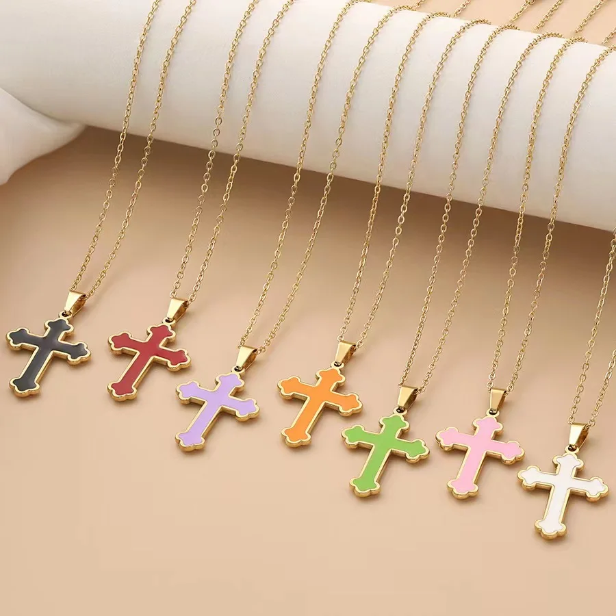 Minimalist Necklace New Irregular Handmade Oil Dropping Titanium Steel Cross Necklace High end, Small and Exclusive