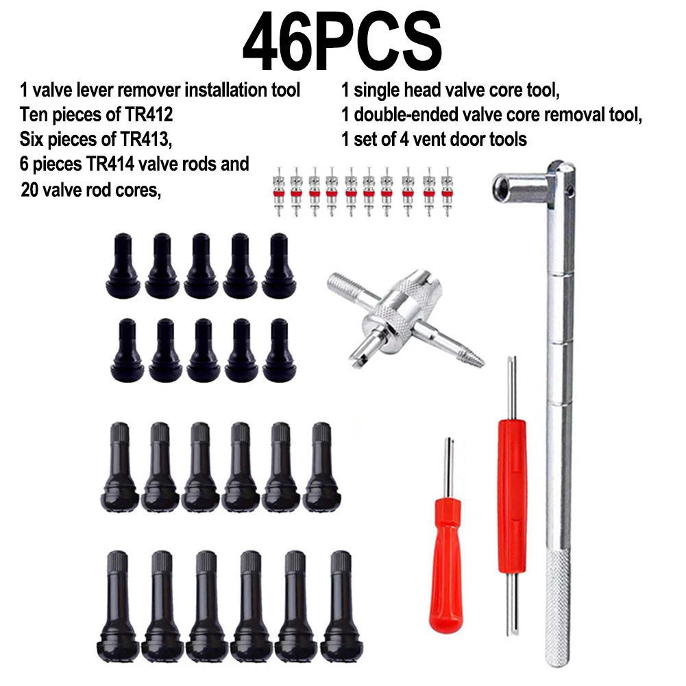 Automotive Tire Valve Replacement Set with 46 Functional Components Designed for Reliable Valve Stem Servicing