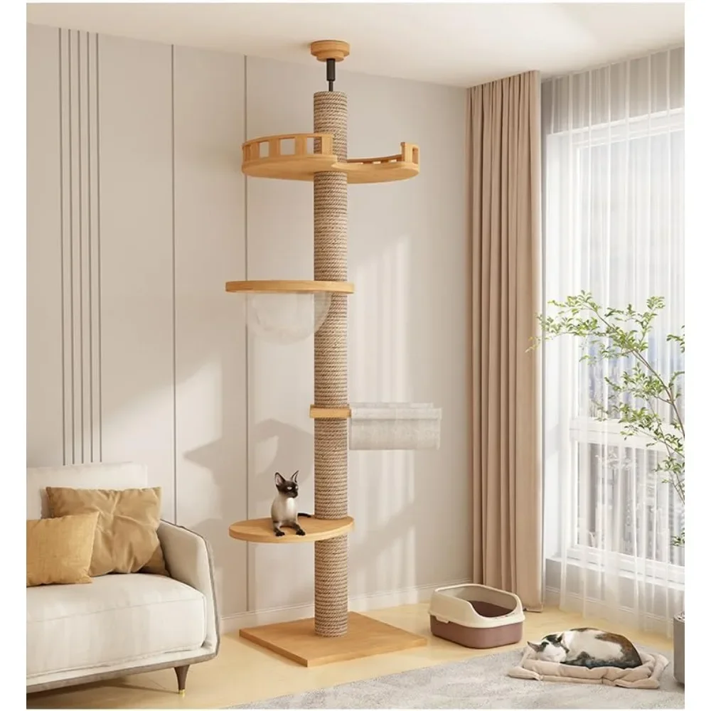 

Cat Tower from Floor to Ceiling, Equipped with Scraping Pillars, Comfortable Bed,Observation Deck,Space Capsule 5-Layer cat Tree