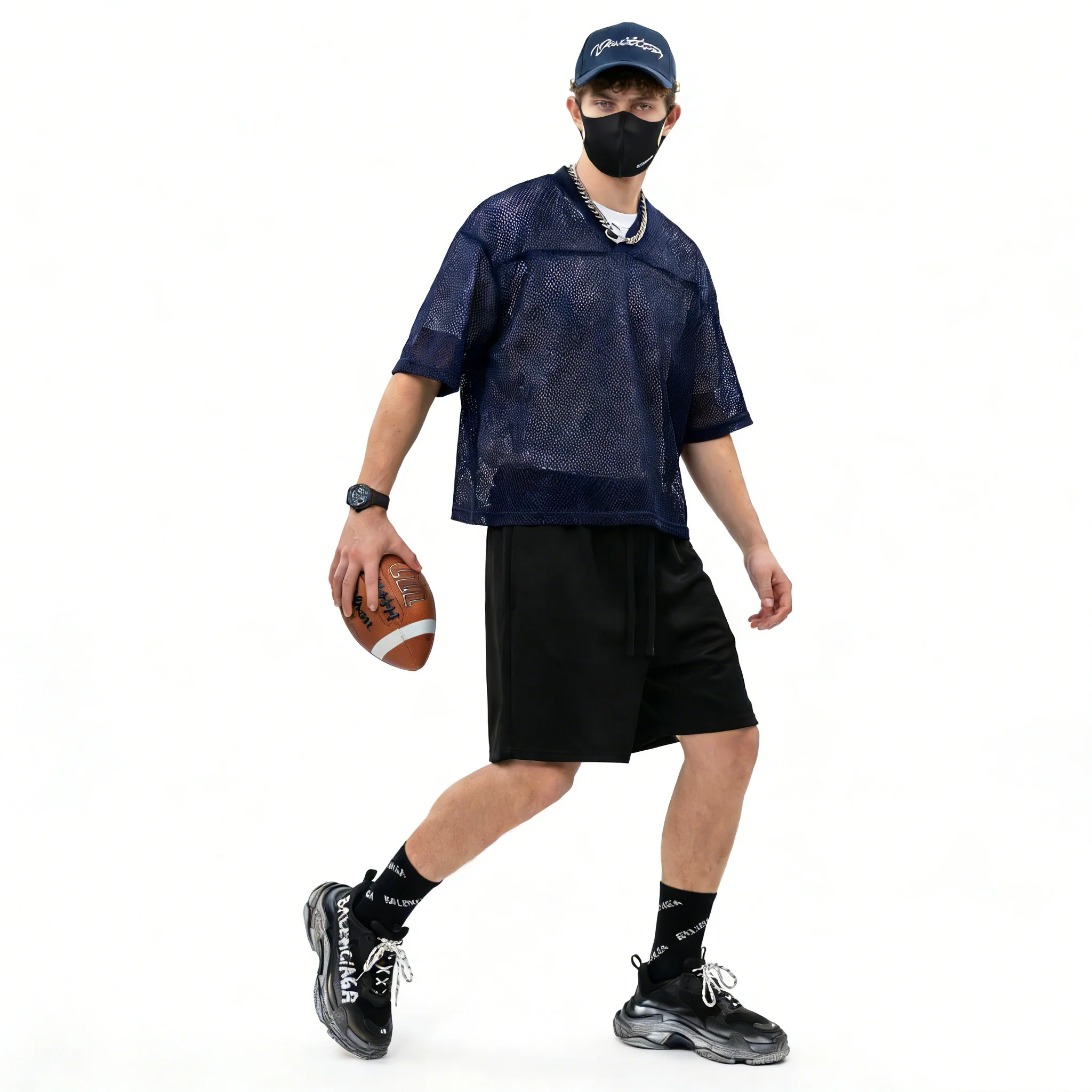 Summmer Streetwear Boxyfit Mesh Hollow Out Short Sleeved T-shirt Sheer See Through Casual Top for Men Oversized Beach Shirts